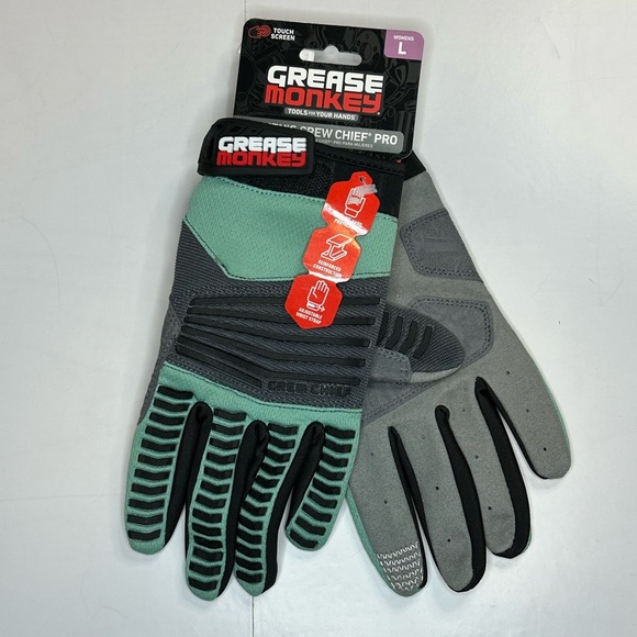 grease monkey Accessories - Grease Monkey Women’s Crew Chief Gloves Padded Size Large Green Touch Screen NEW